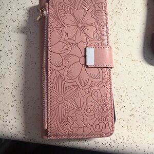 iPhone 17 pro max Floral Embossed Wallet Phone Case - Pink